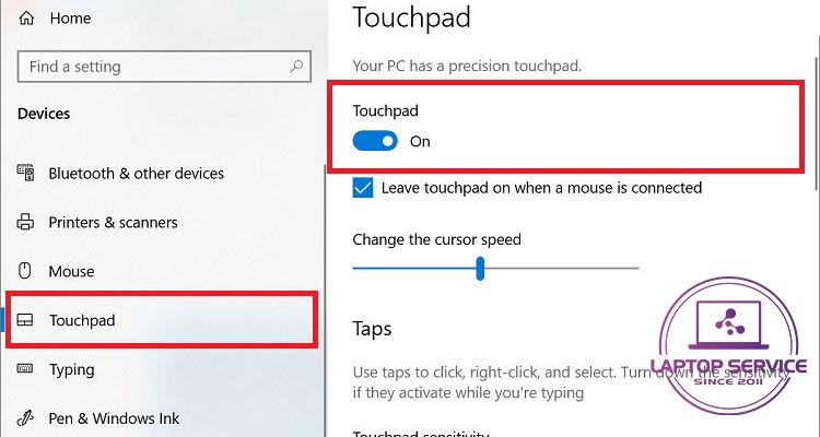 Mở khóa chuột cảm ứng từ Windows Settings